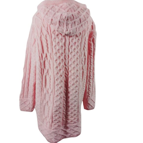 Aran Crafts Ireland, Medium, Pink Chunky Knit Merino Wool Long Hooded Cardigan - Picture 3 of 16